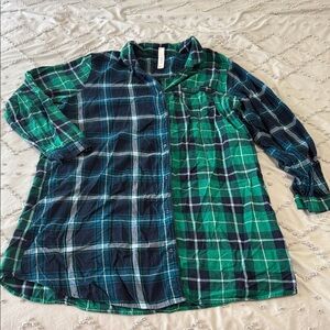 Stars Above Plaid Flannel Sleep Shirt- Blue and Green